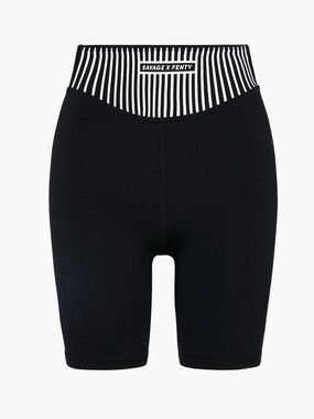 Savage X Fenty Black High-Rise Bike Shorts with Striped Waistband